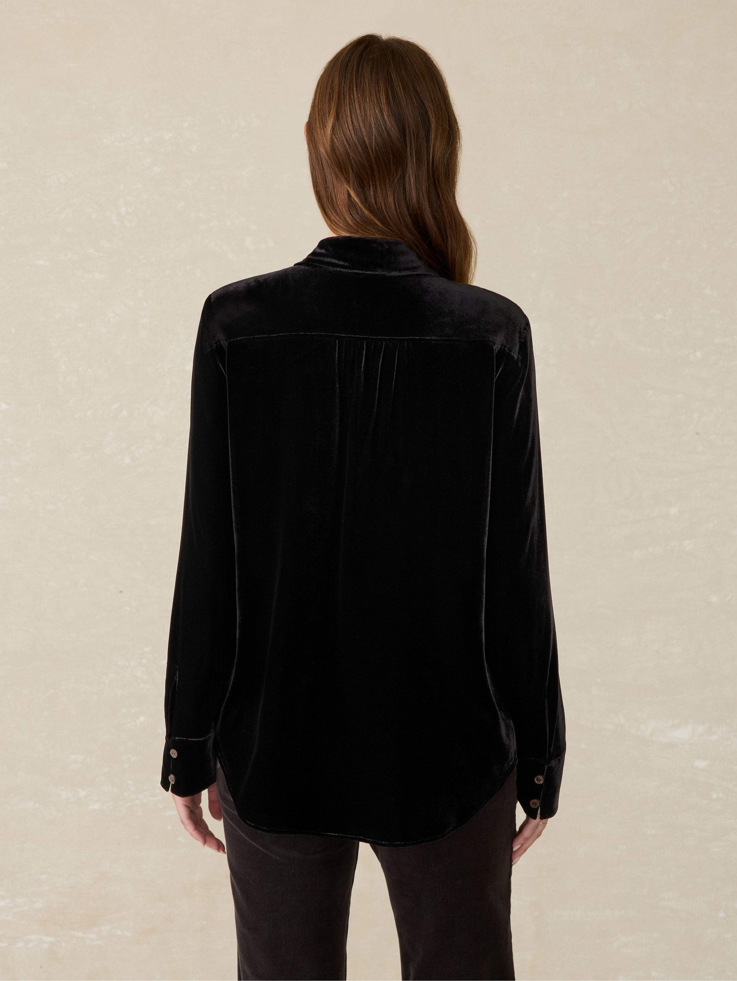 Stretch Silk Velvet Genevieve Shirt - Black
