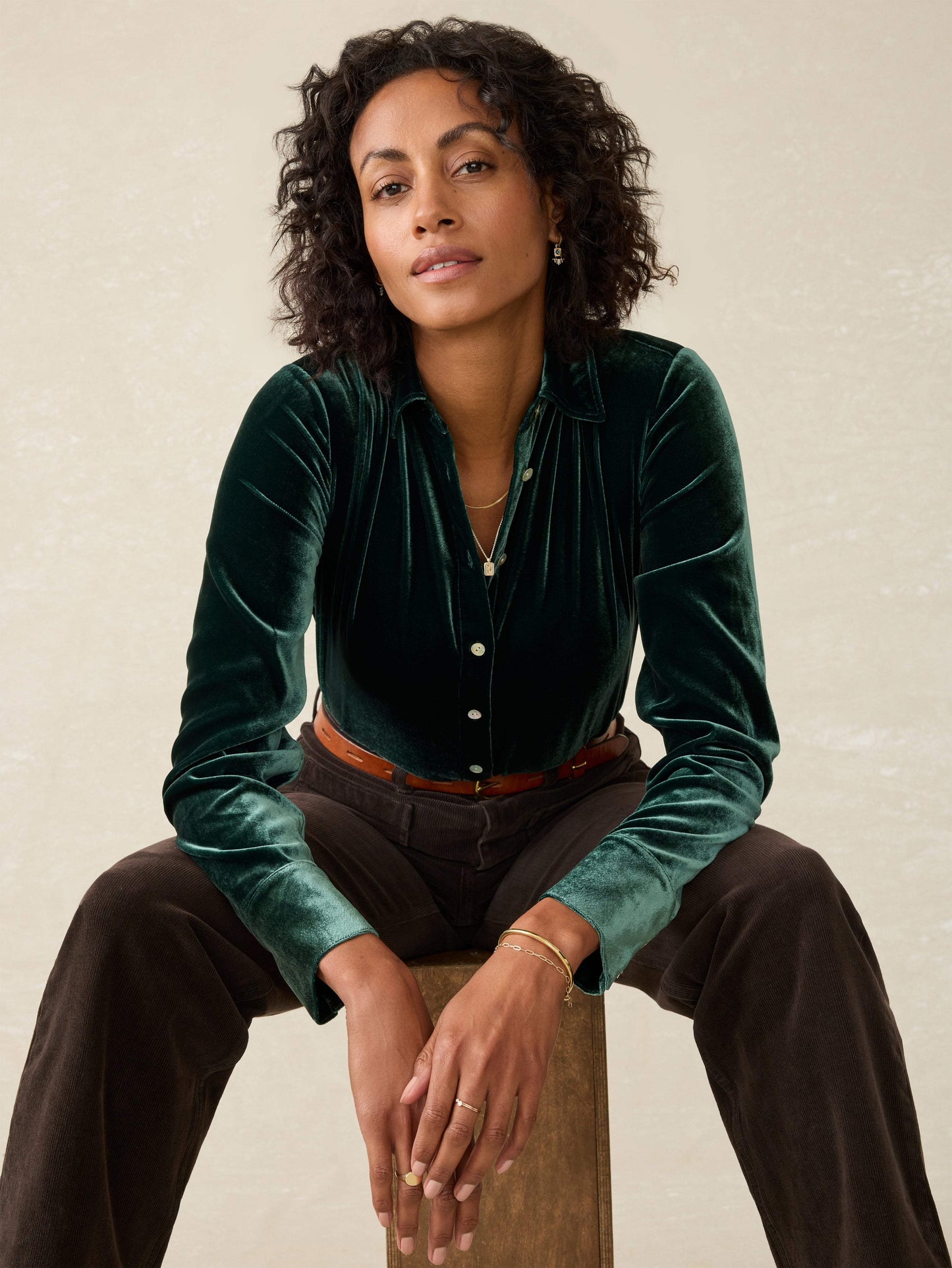 Stretch Silk Velvet Genevieve Shirt - Sea Moss