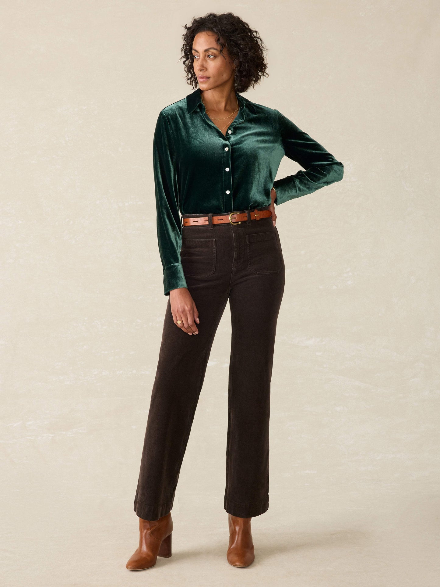 Stretch Silk Velvet Genevieve Shirt - Sea Moss