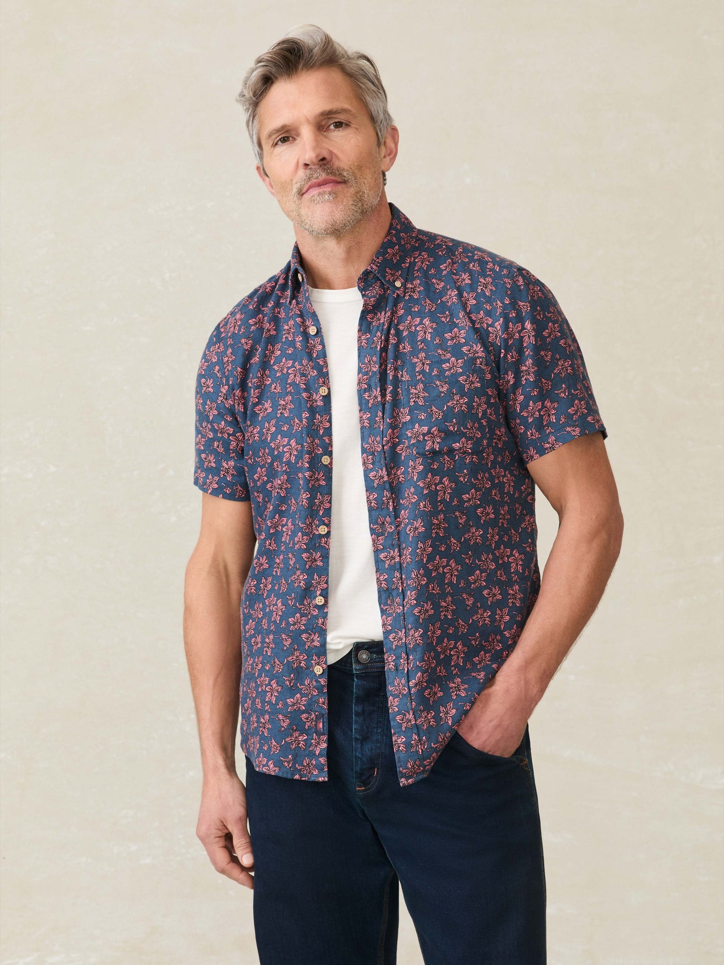 Short-Sleeve Breeze Shirt - Berry Navy Floral