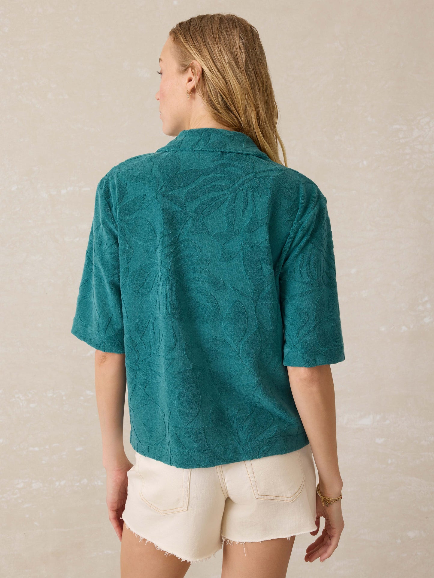 Cabana Towel Terry Camp Shirt - Emerald Poolside Foliage