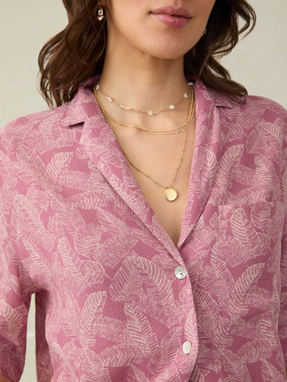Cabana Short-Sleeve Shirt - Dusty Rose Banana Leaf