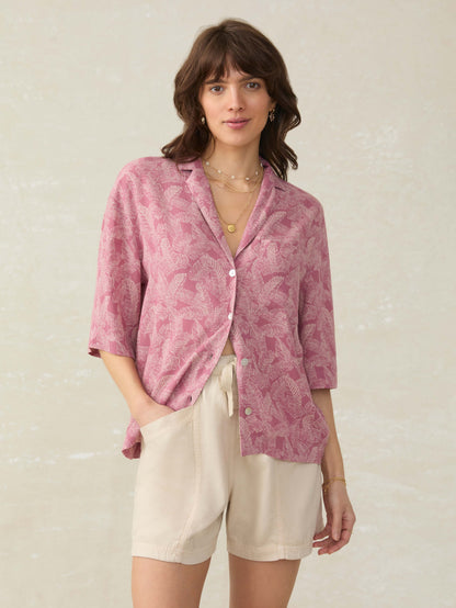 Cabana Short-Sleeve Shirt - Dusty Rose Banana Leaf