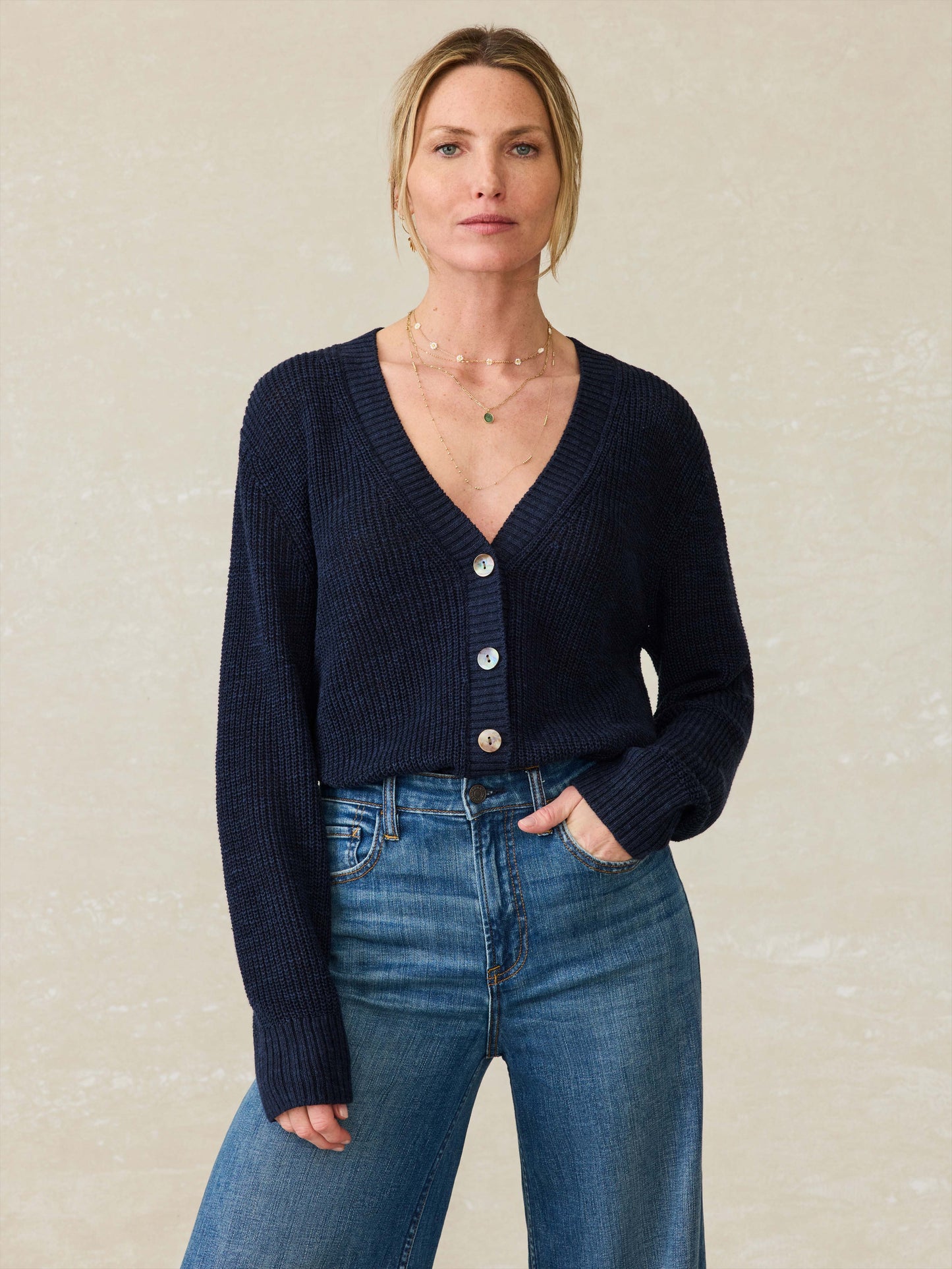 Miramar Linen Cardigan - Navy Blazer