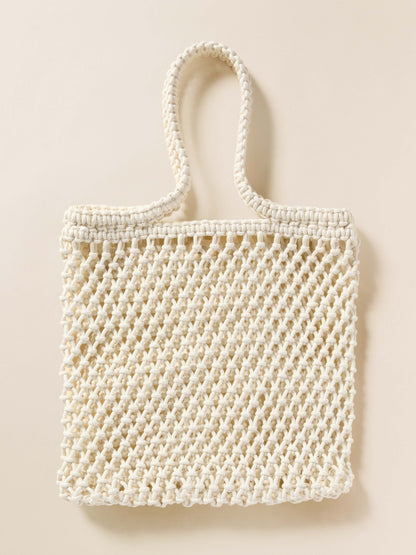 Sunwashed Macrame Tote - Cream