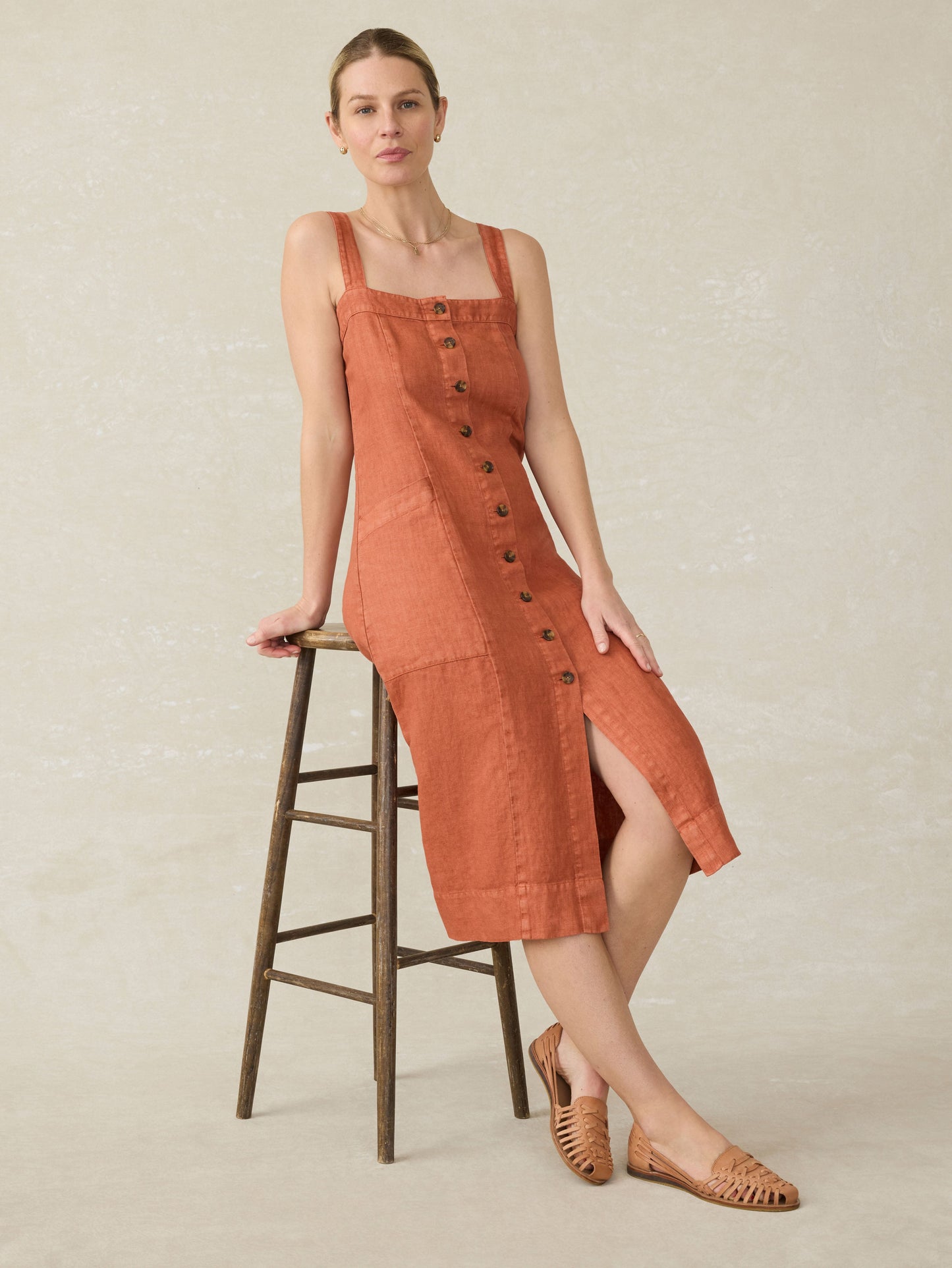 Linen Aurora Dress - Red Rock