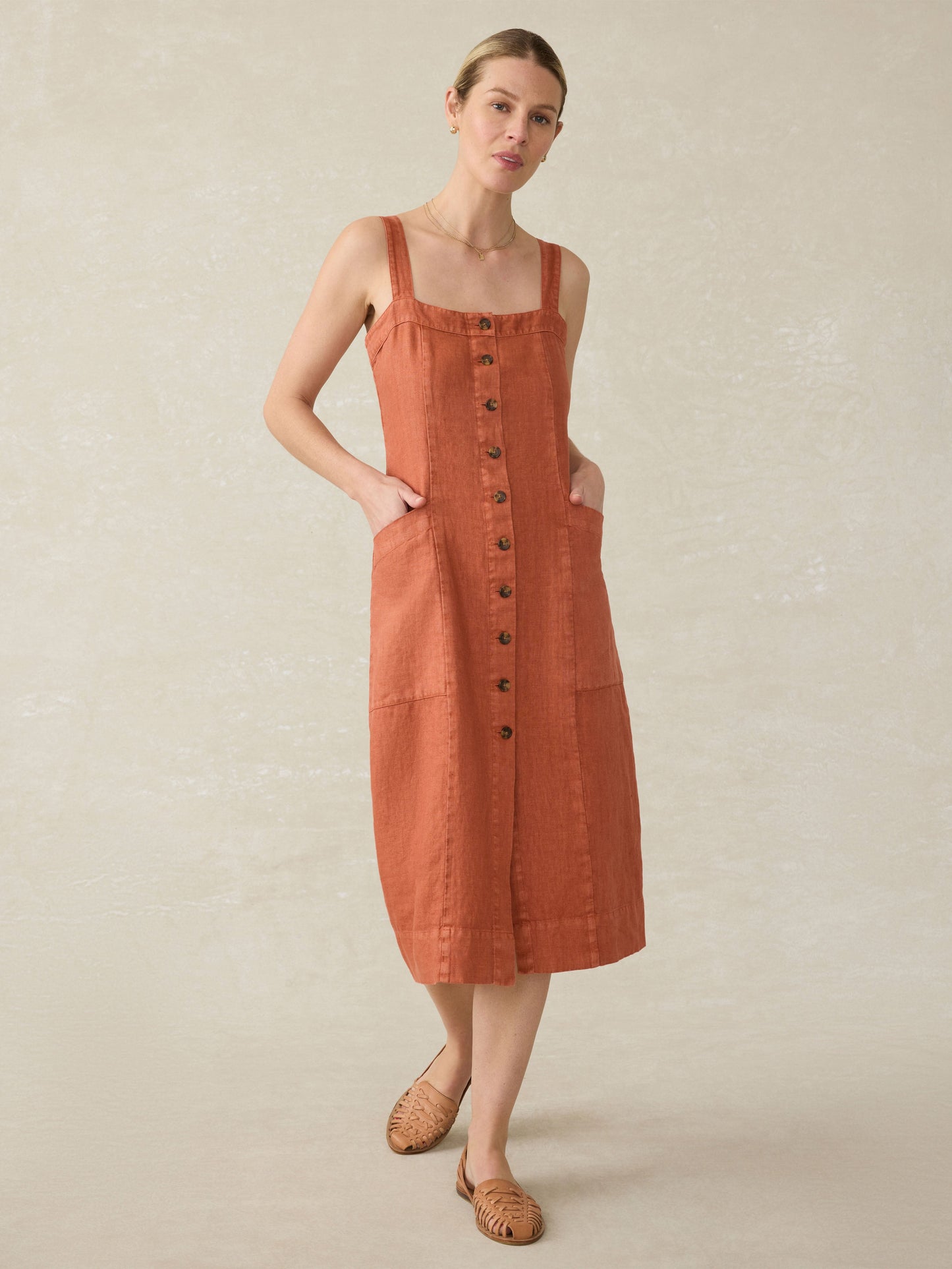 Linen Aurora Dress - Red Rock