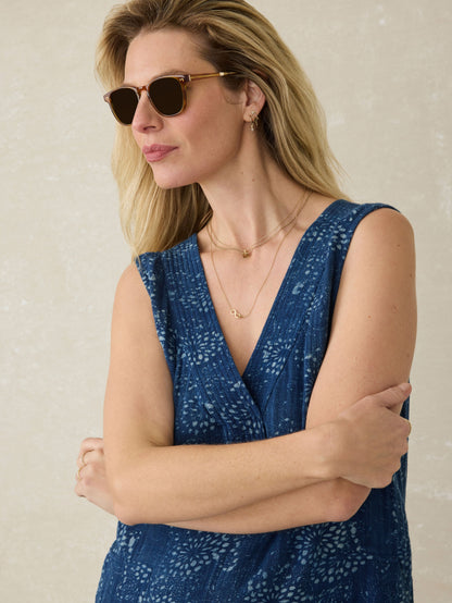 Dune Cotton Gauze Azure Dress - Indigo Isle Print