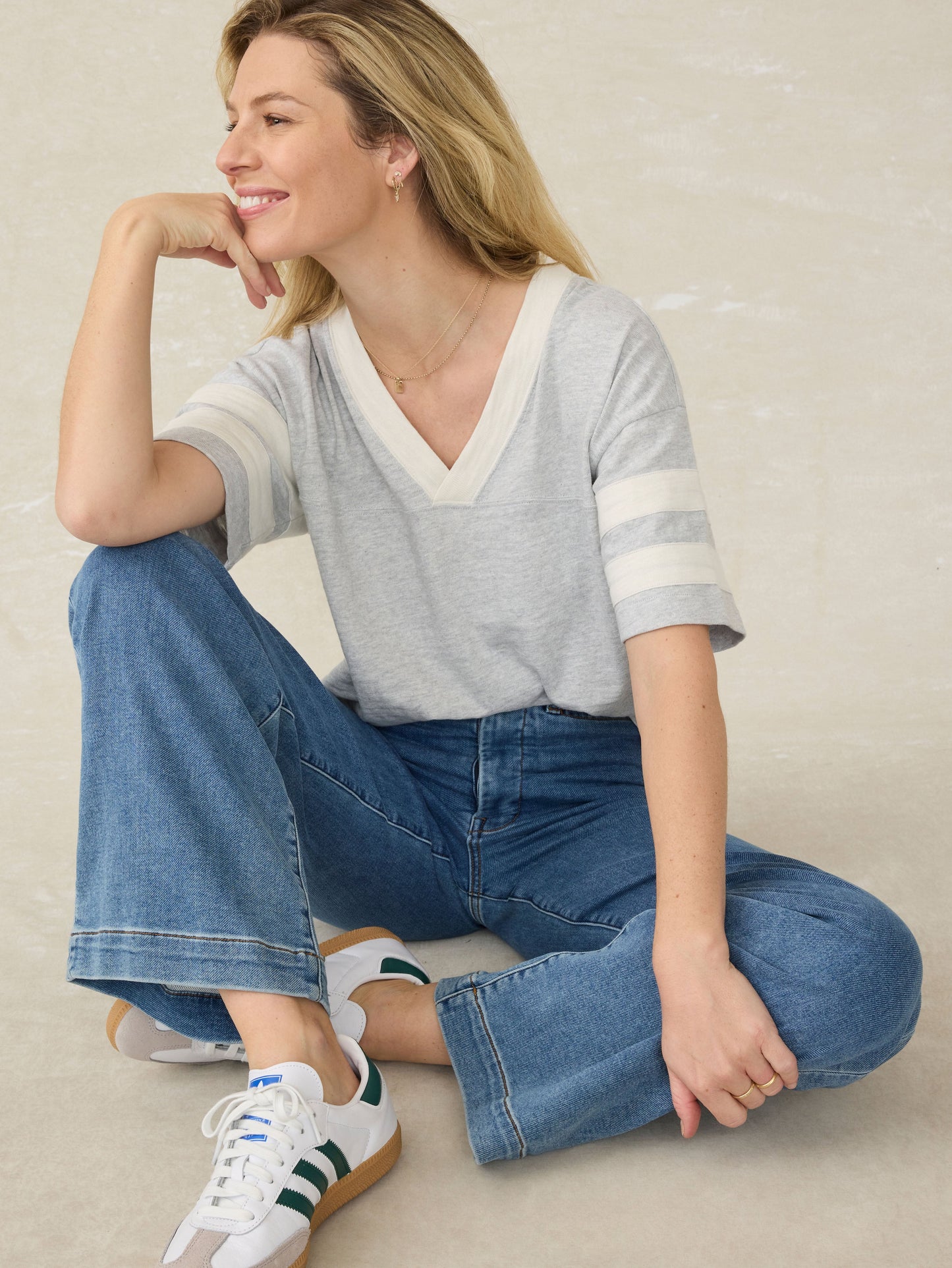 Sunwashed Slub Varsity Tee - Grey Varsity