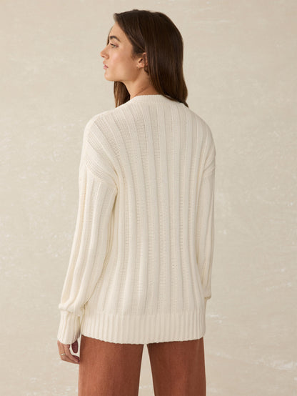 Sunwashed Cotton Laidback Cardigan - Egret