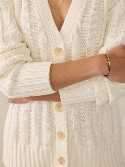 Sunwashed Cotton Laidback Cardigan - Egret