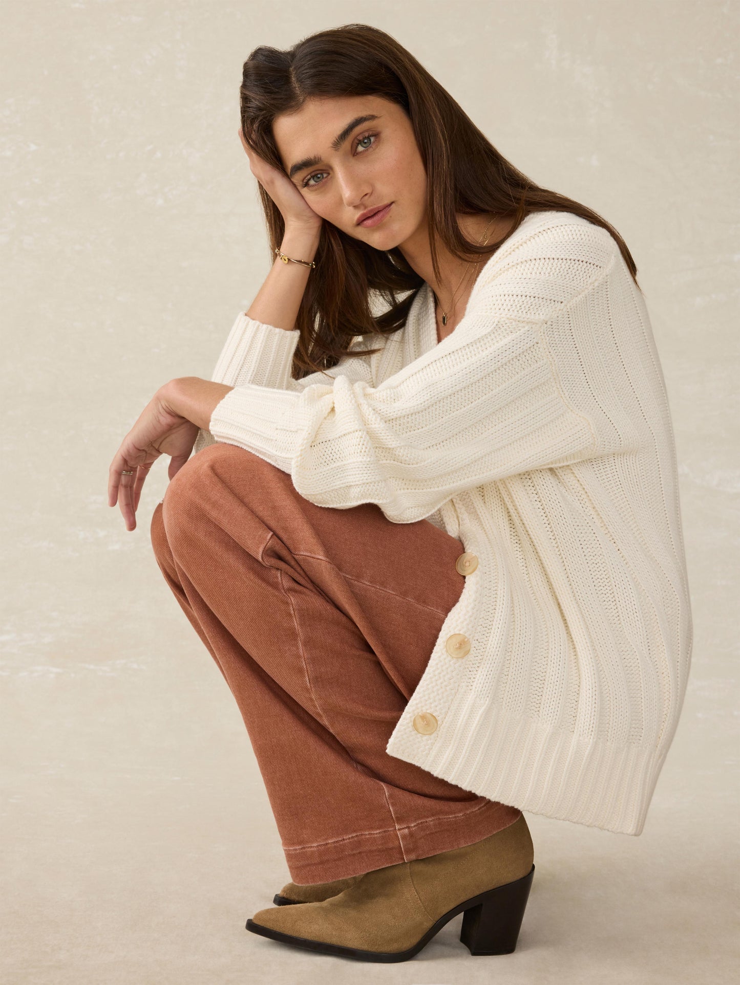 Sunwashed Cotton Laidback Cardigan - Egret