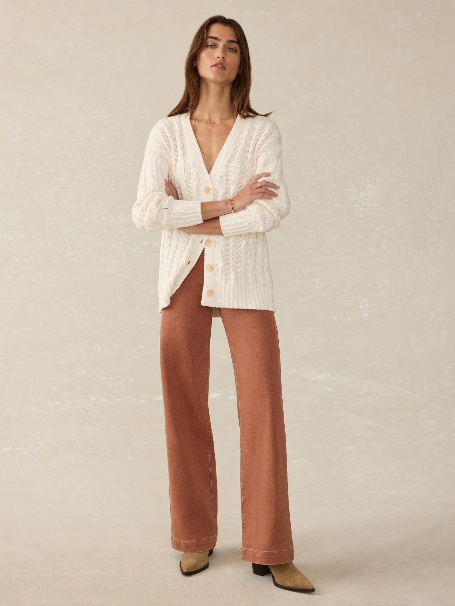 Sunwashed Cotton Laidback Cardigan - Egret