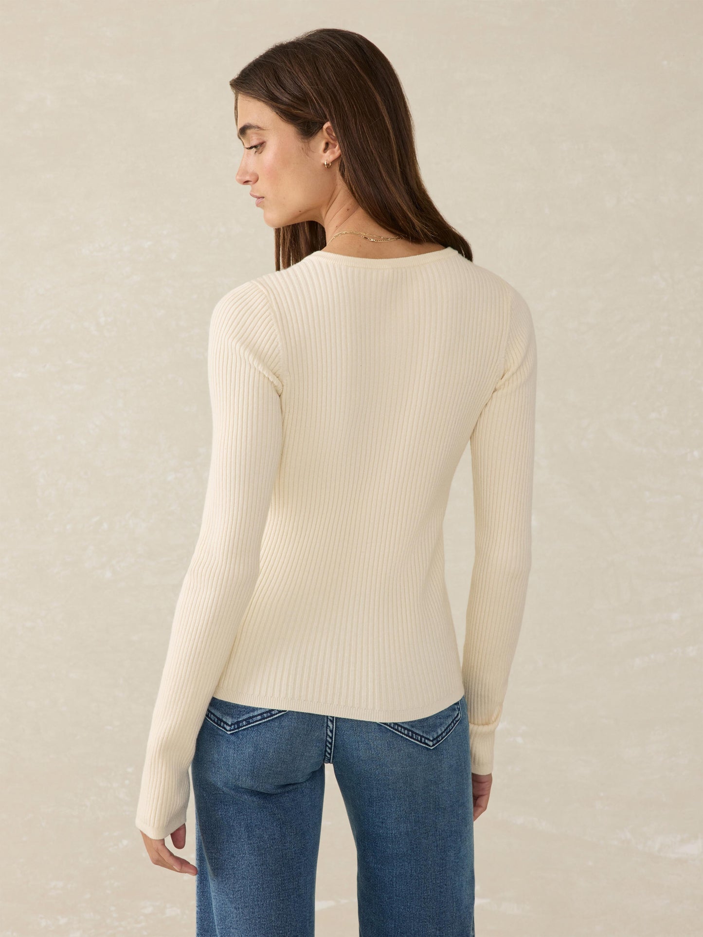 Stretch Cotton Cashmere Rib Cardigan - Whipped Cream