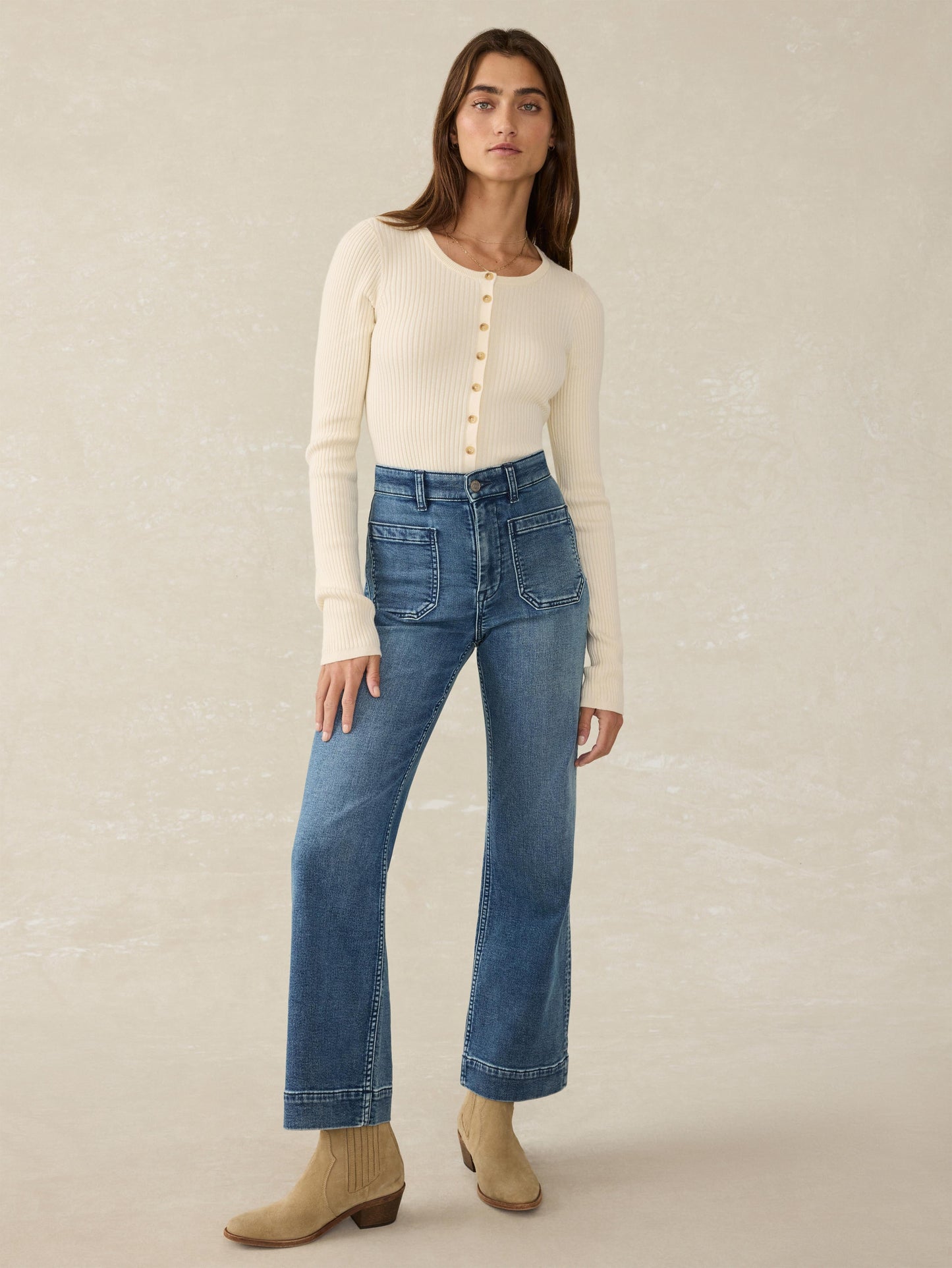 Stretch Cotton Cashmere Rib Cardigan - Whipped Cream