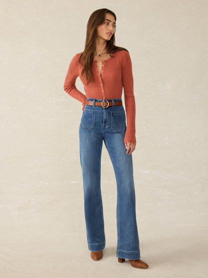 Stretch Cotton Cashmere Rib Cardigan - Red Rock