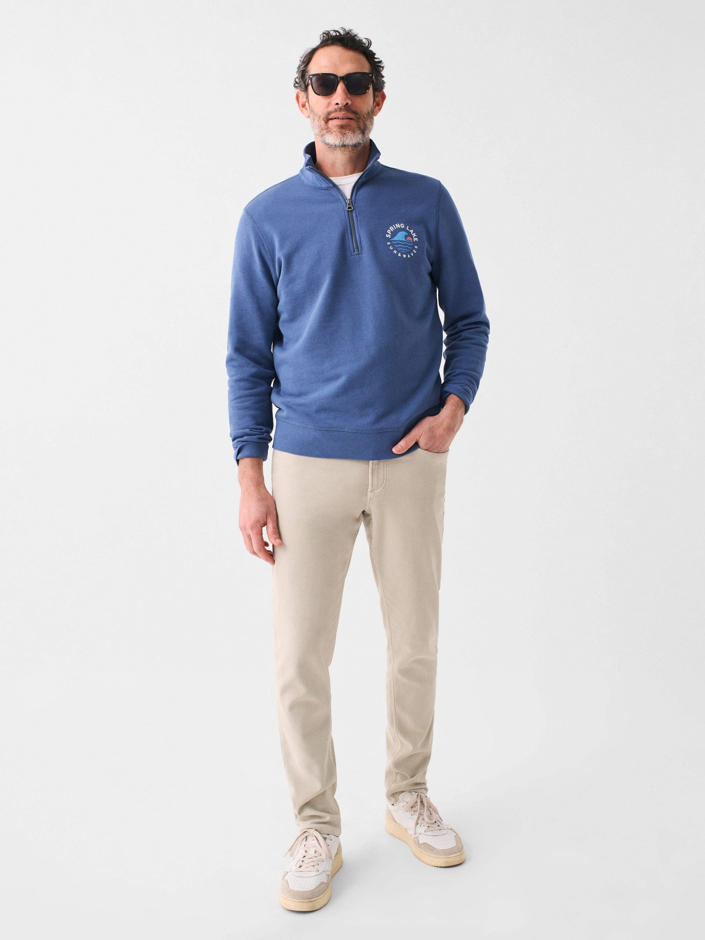 Spring Lake Long-Sleeve Terry Quarter Zip - Faded Navy