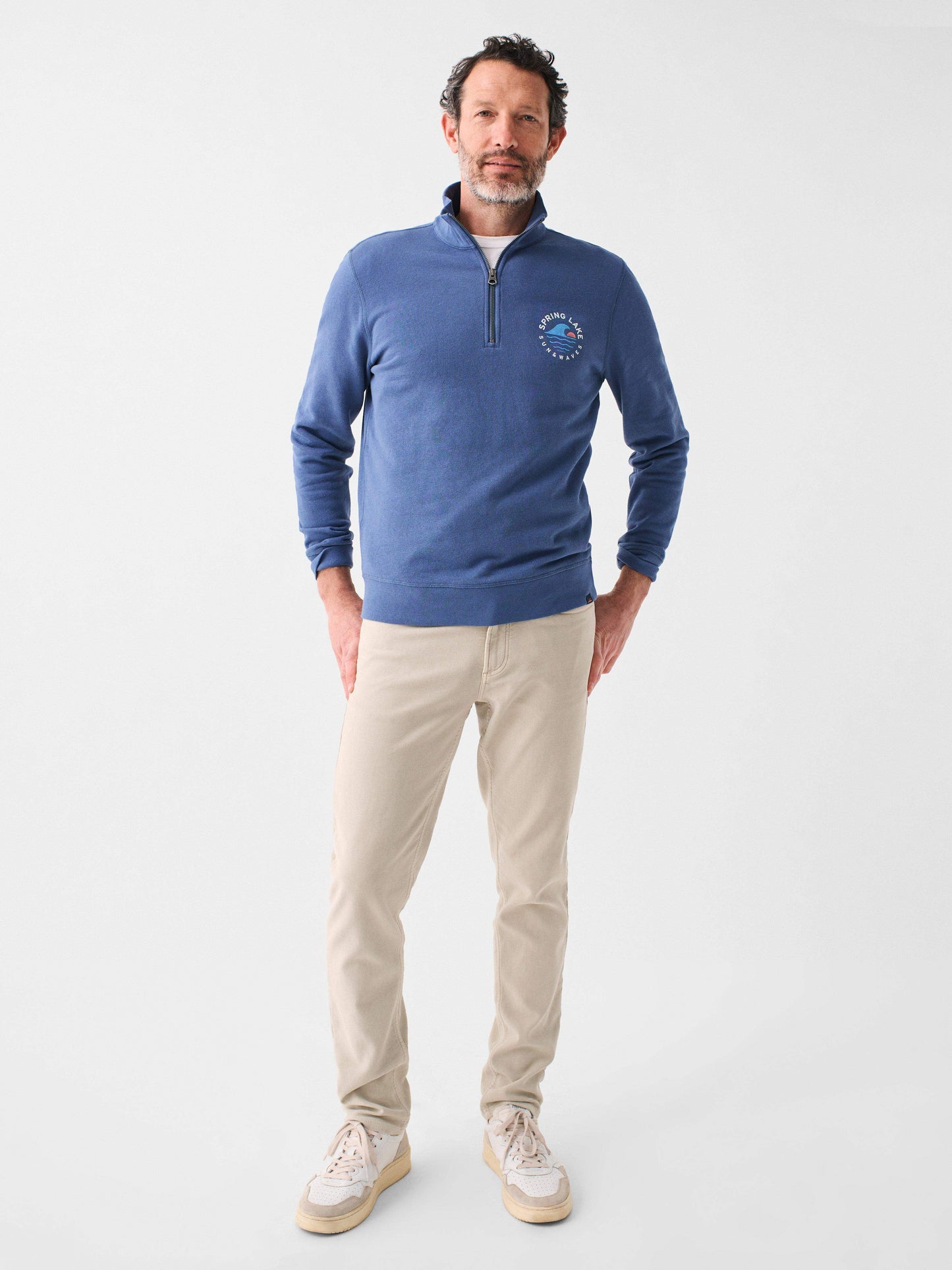 Spring Lake Long-Sleeve Terry Quarter Zip - Faded Navy