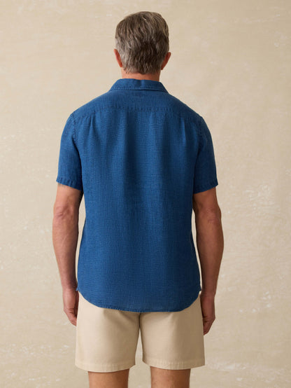 Short-Sleeve Palma Linen Shirt - Indigo Basketweave