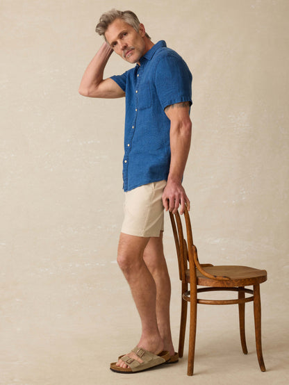 Short-Sleeve Palma Linen Shirt - Indigo Basketweave