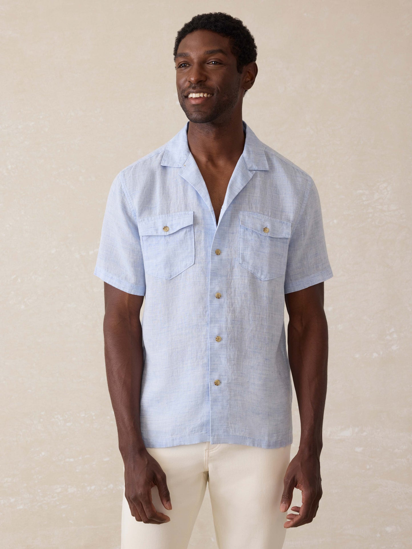 Short Sleeve Reserve Basque Camp Shirt - Light Blue Melange