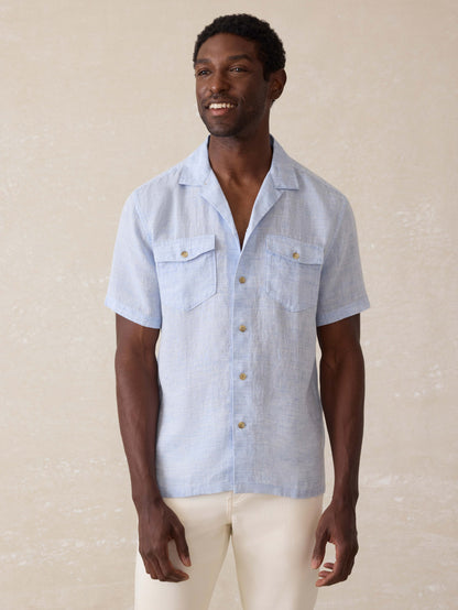 Short Sleeve Reserve Basque Camp Shirt - Light Blue Melange