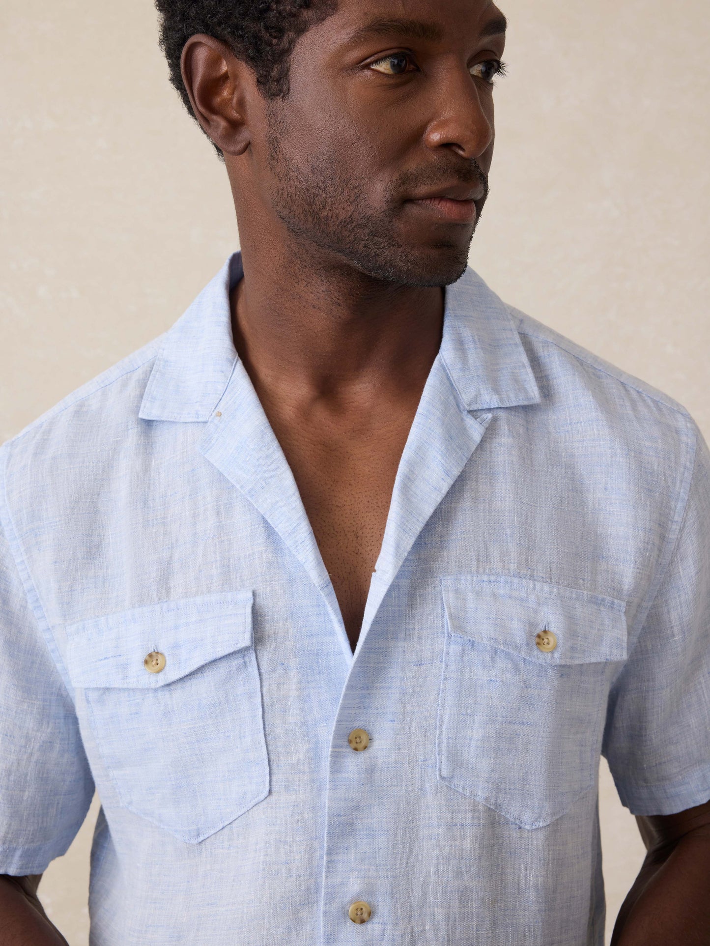 Short Sleeve Reserve Basque Camp Shirt - Light Blue Melange