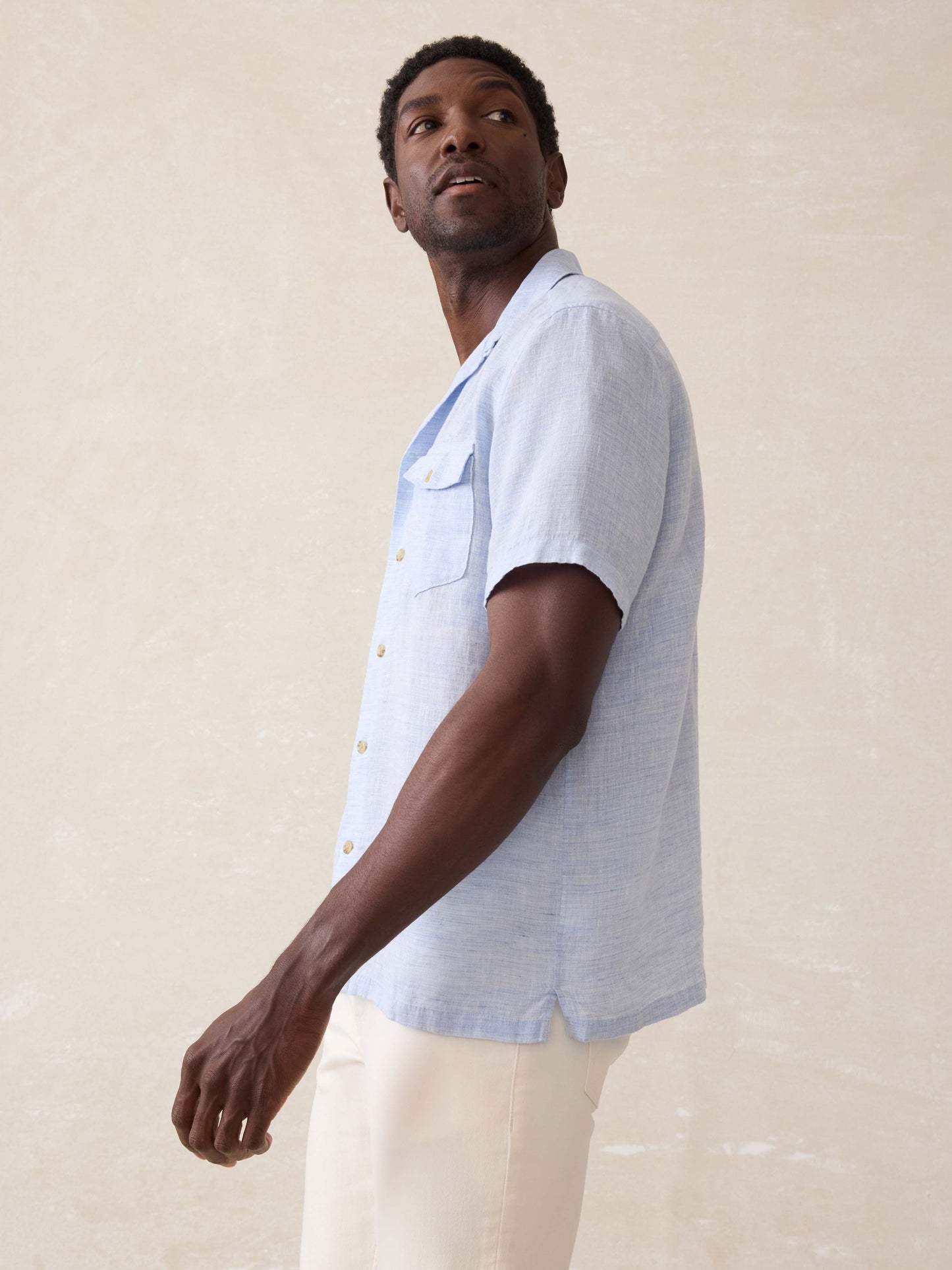 Short Sleeve Reserve Basque Camp Shirt - Light Blue Melange