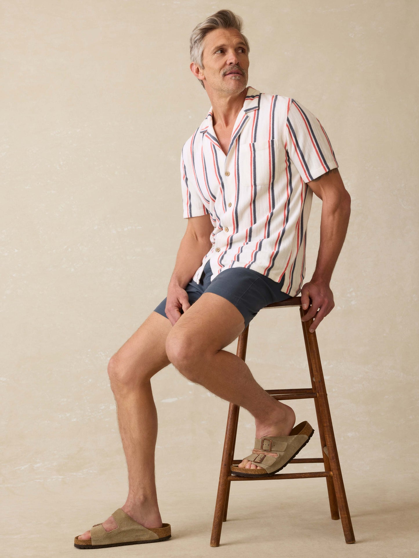 Short-Sleeve Cabana Towel Terry Shirt - Beach Club Stripe