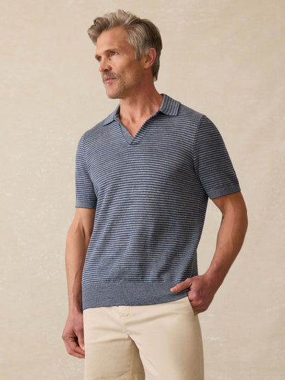 Short-Sleeve Linen Sweater Polo - Cayman Navy Feeder