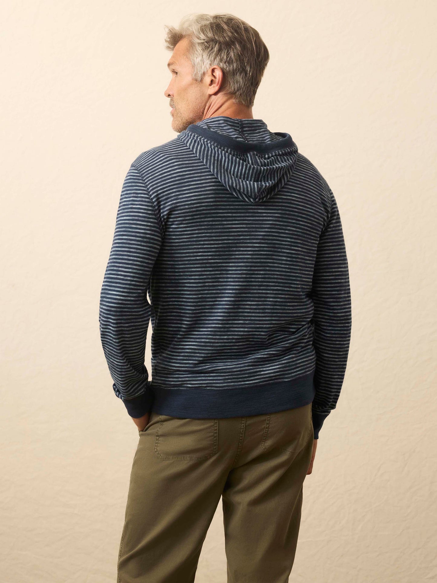 Sunwashed Midweight Organic Hoodie - Navy Stream Stripe