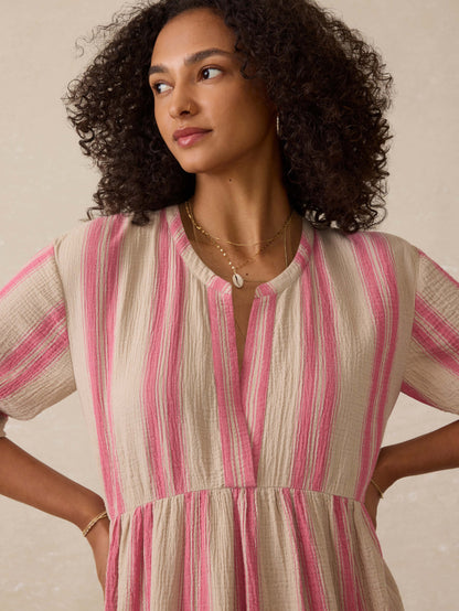 Dune Cotton Gauze Wesley Dress - Cocoa Reef Stripe