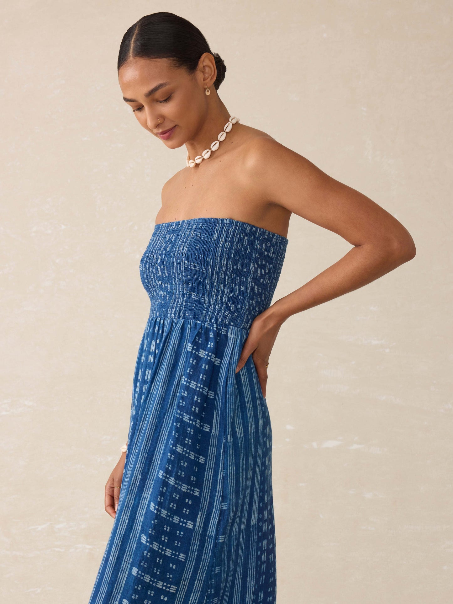 Sunrise Smocked Dress - Indigo Nadja Blockprint