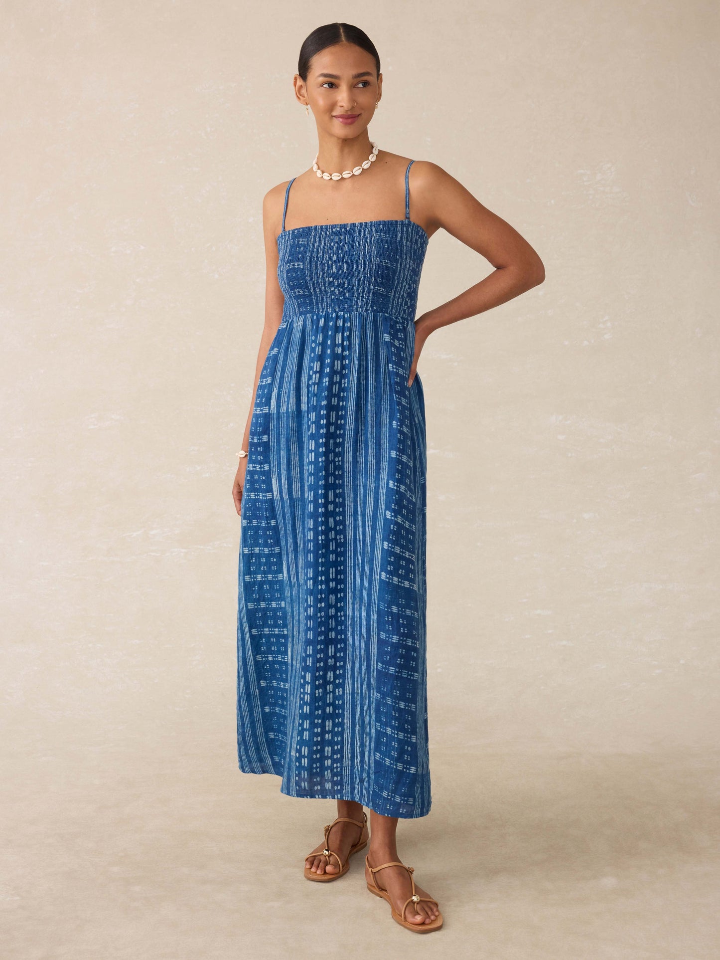 Sunrise Smocked Dress - Indigo Nadja Blockprint