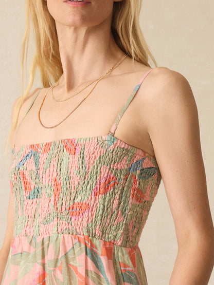 Sunrise Smocked Dress - Watercolor Palms
