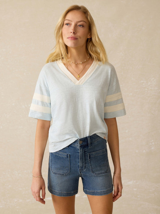 Sunwashed Slub Varsity Tee - Sky Varsity