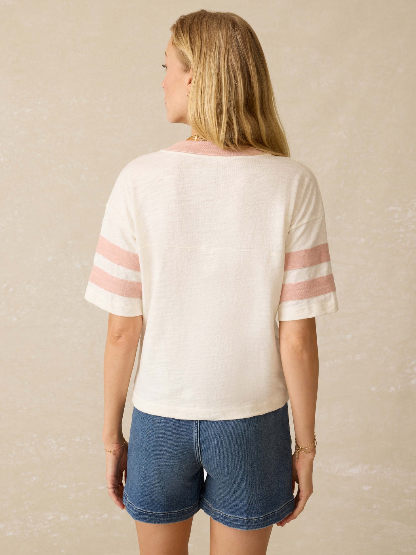 Sunwashed Slub Varsity Tee - Pink Varsity