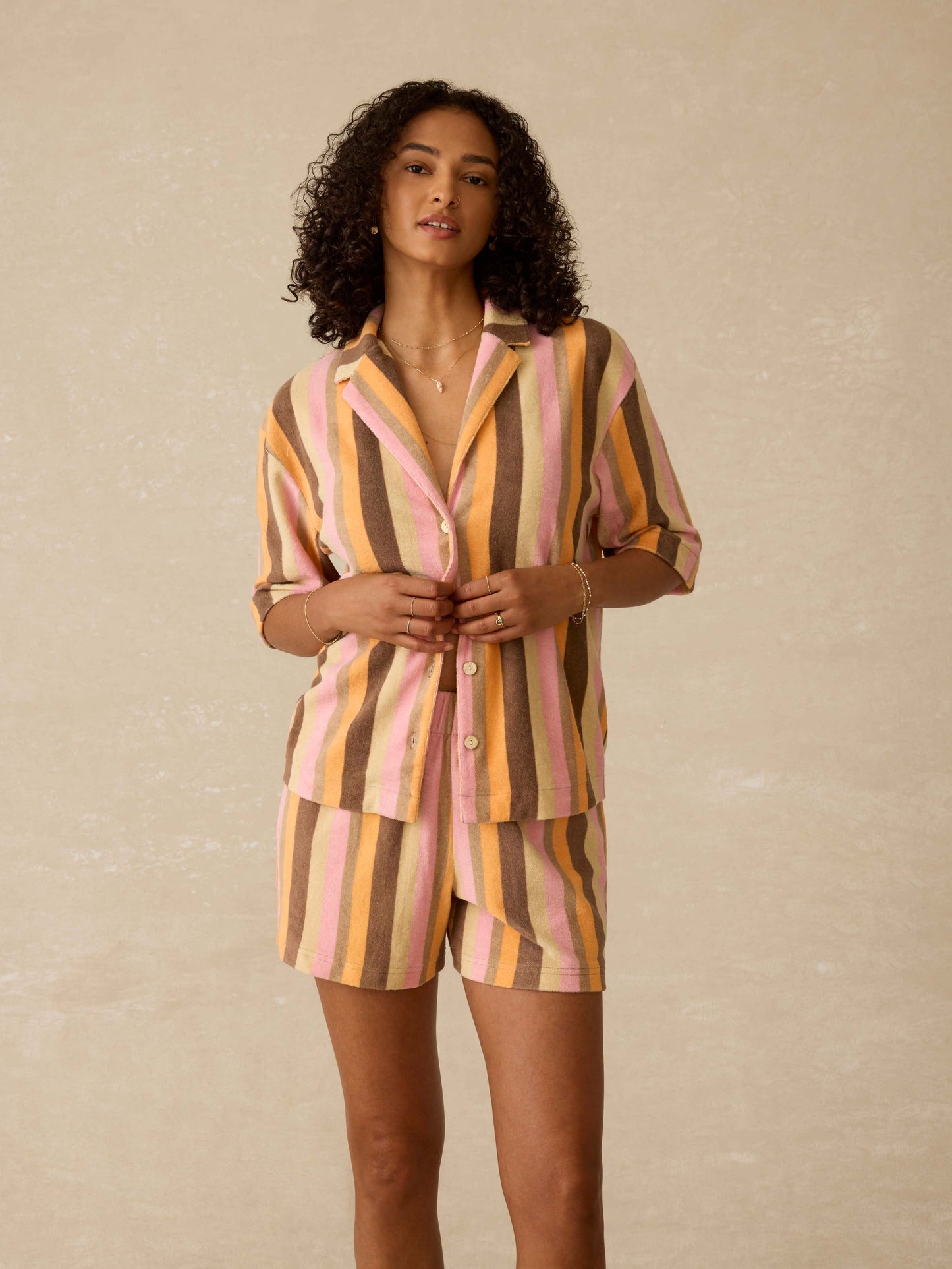 Cabana Towel Terry Camp Shirt - Sun Kissed Stripe