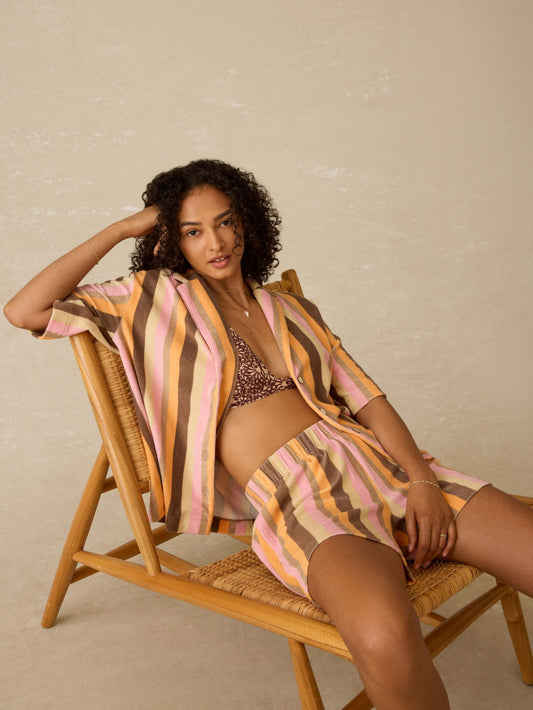 Cabana Towel Terry Camp Shirt - Sun Kissed Stripe