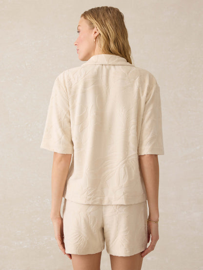 Cabana Towel Terry Camp Shirt - Marble Poolside Foliage