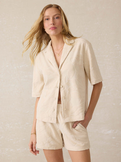 Cabana Towel Terry Camp Shirt - Marble Poolside Foliage