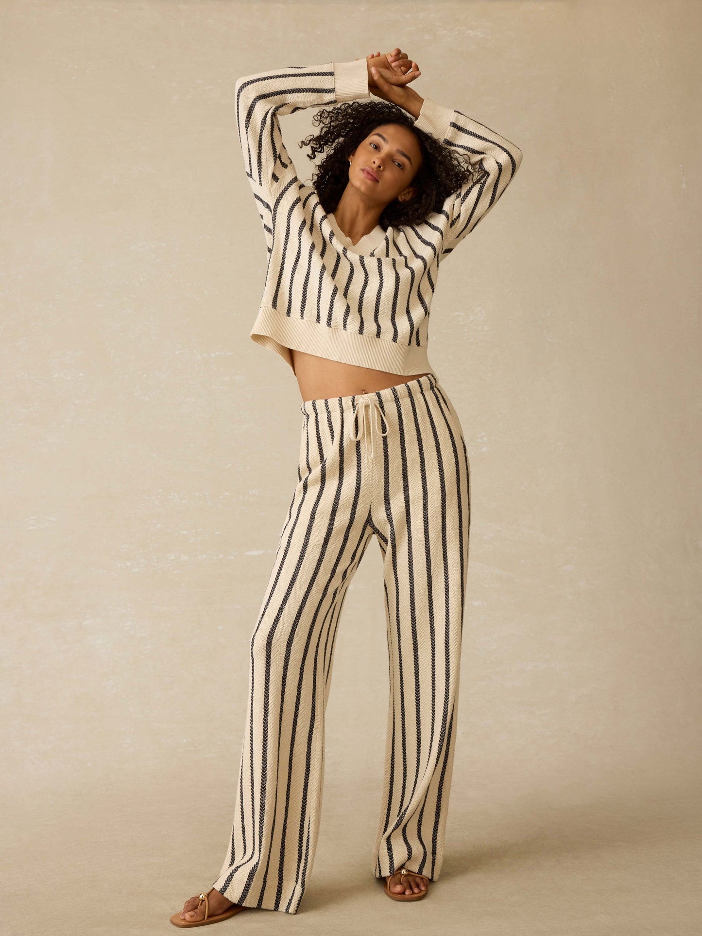 Dockside V-Neck Sweatshirt - Moon Shadow Stripe