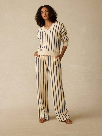 Dockside V-Neck Sweatshirt - Moon Shadow Stripe