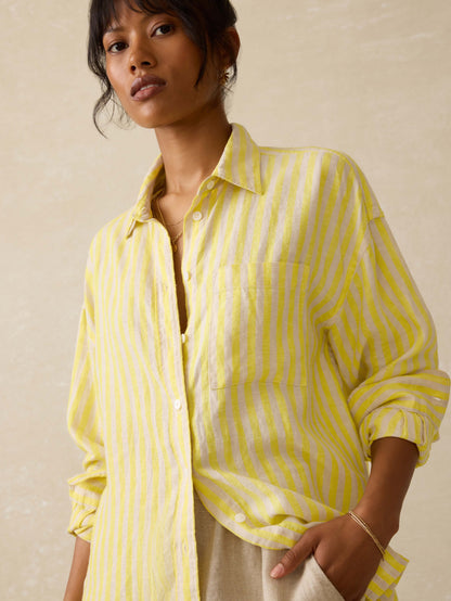 Laguna Linen Relaxed Shirt - Golden Kiwi Lucy Stripe
