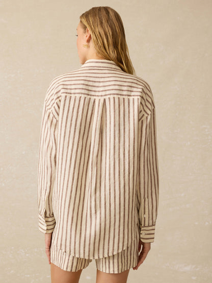 Laguna Linen Relaxed Shirt - Cocoa Grove Stripe