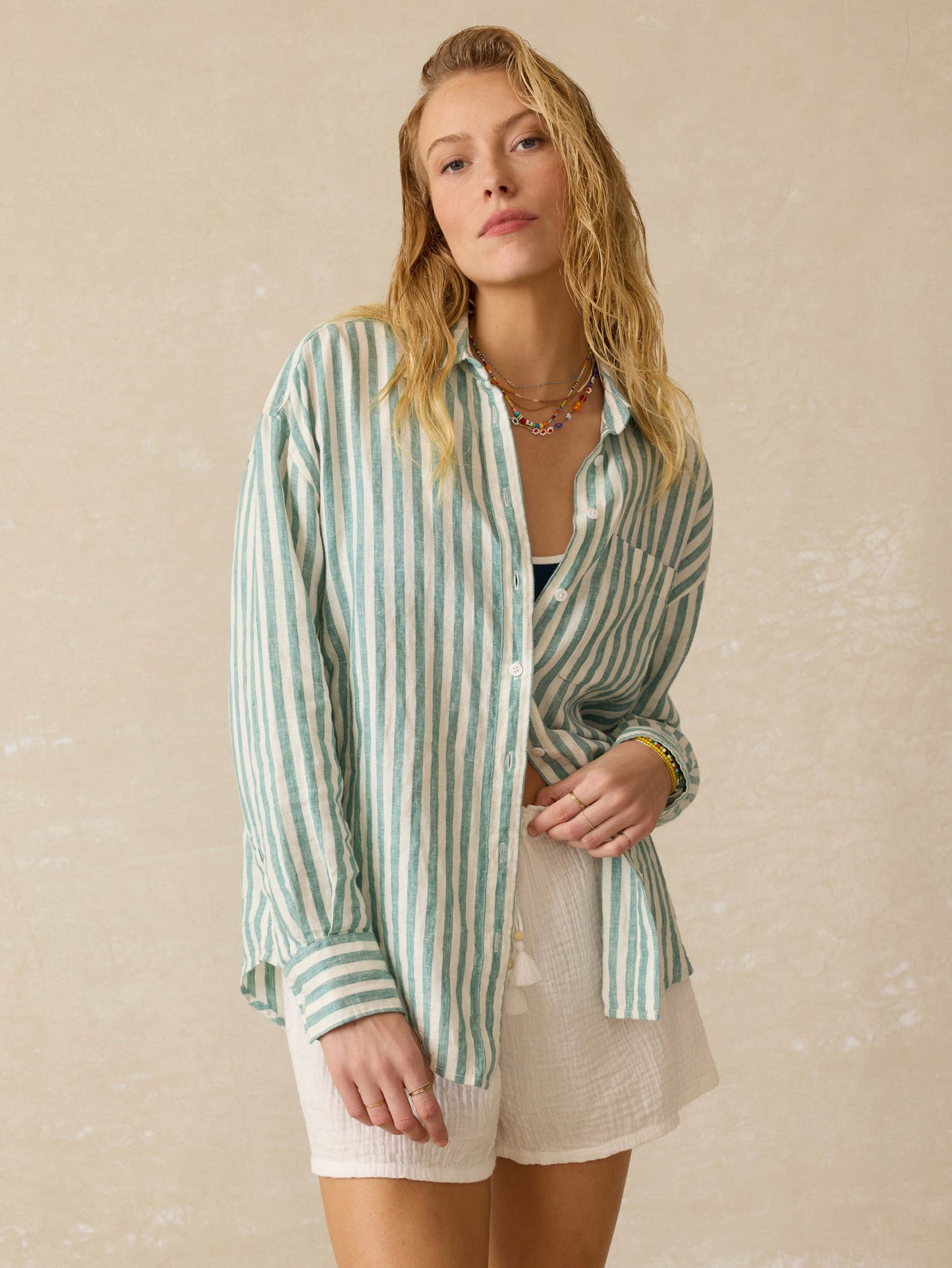 Laguna Linen Relaxed Shirt - Deep Jungle Lucy Stripe