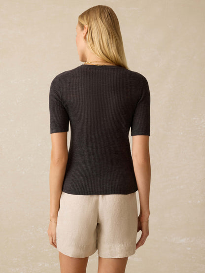 Miramar Linen Mini Rib Tee - Washed Black